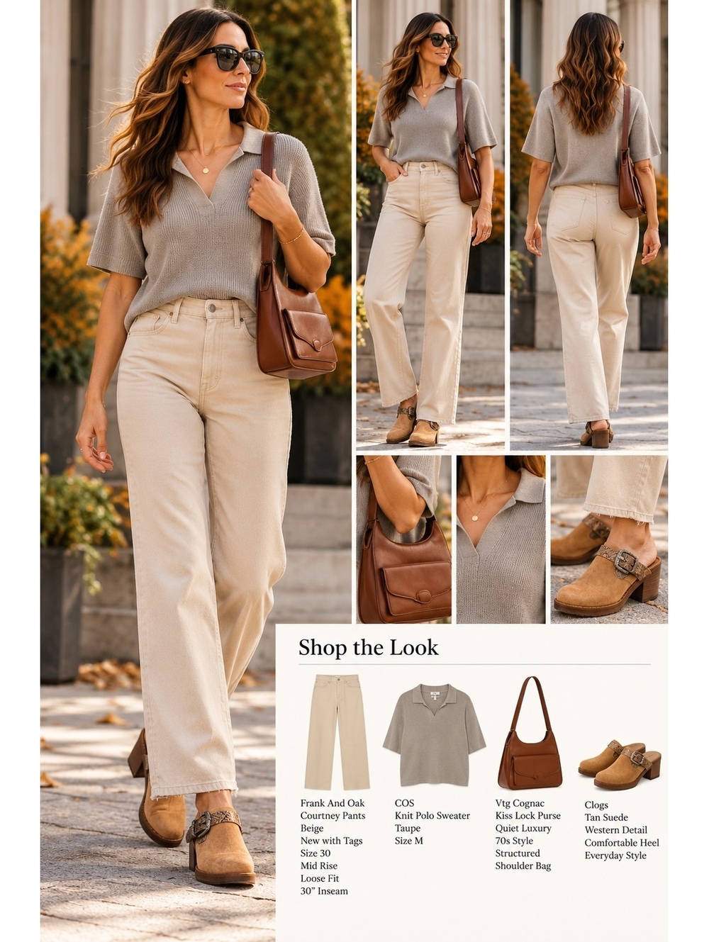 NWT Frank And Oak Courtney Loose Fit Mid Rise Beige Jeans 30